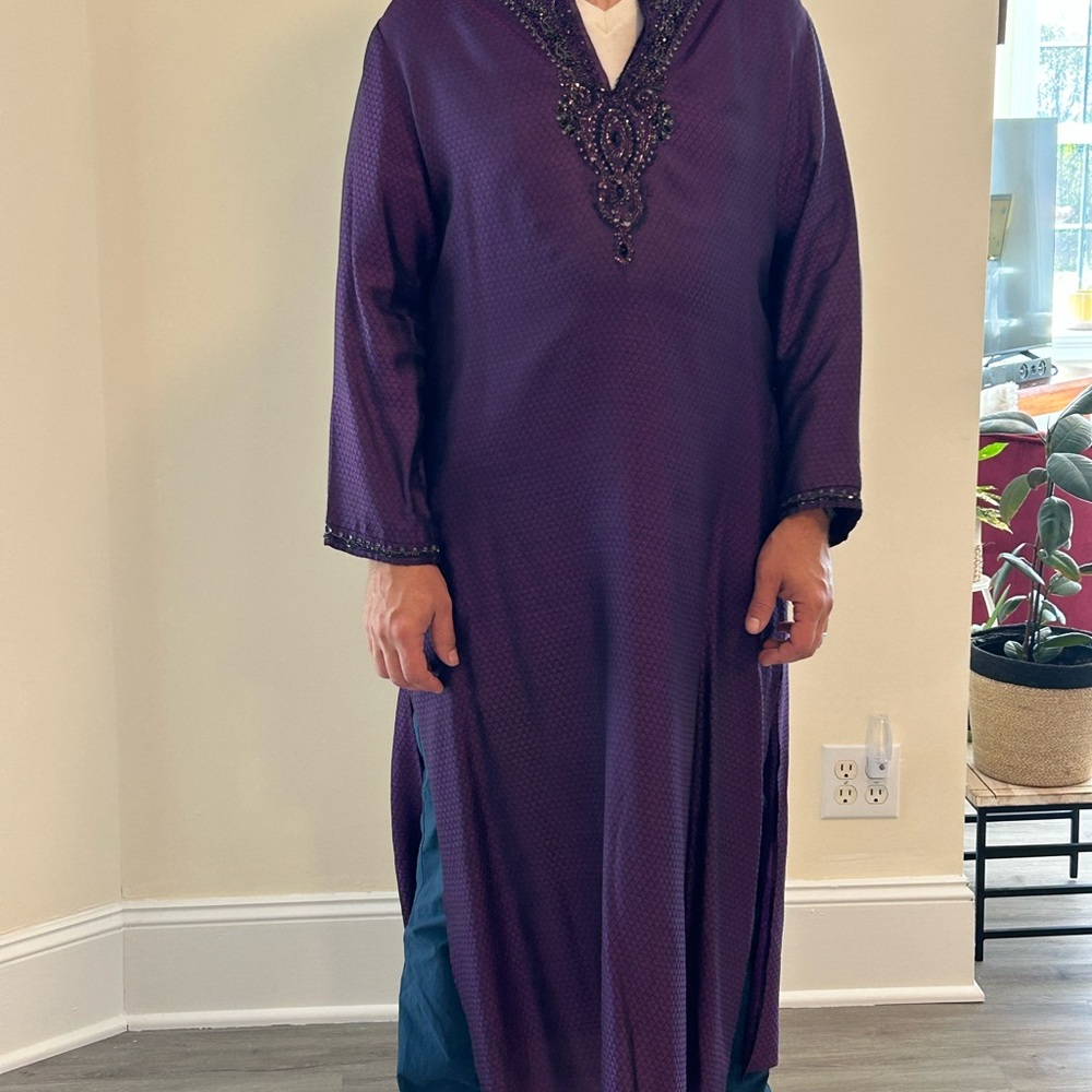 Beaded Indian Cetemonial Kurta Sherwani Robe- deep Purple with sequin detail